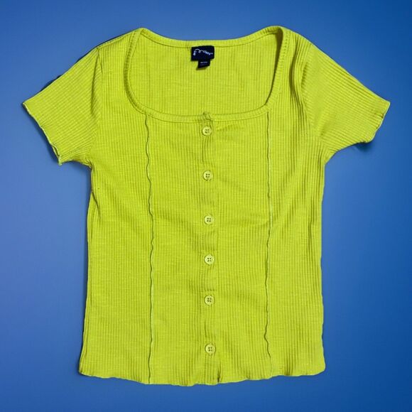 Art Class Girls Yellow Lime Green Ribbed Short Sleeve Bottom Up Top  Med 7/8 - Picture 1 of 6